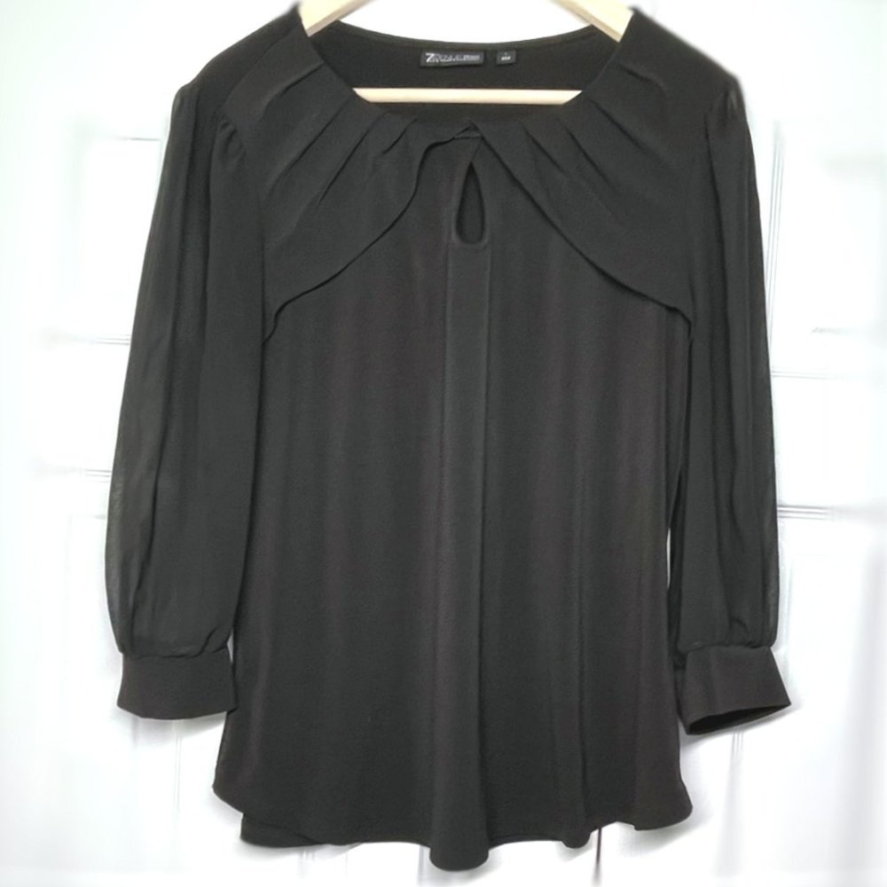 Black 3/4 Sleeve Blouse Top Large Office Dressy Lightweight NY&Co